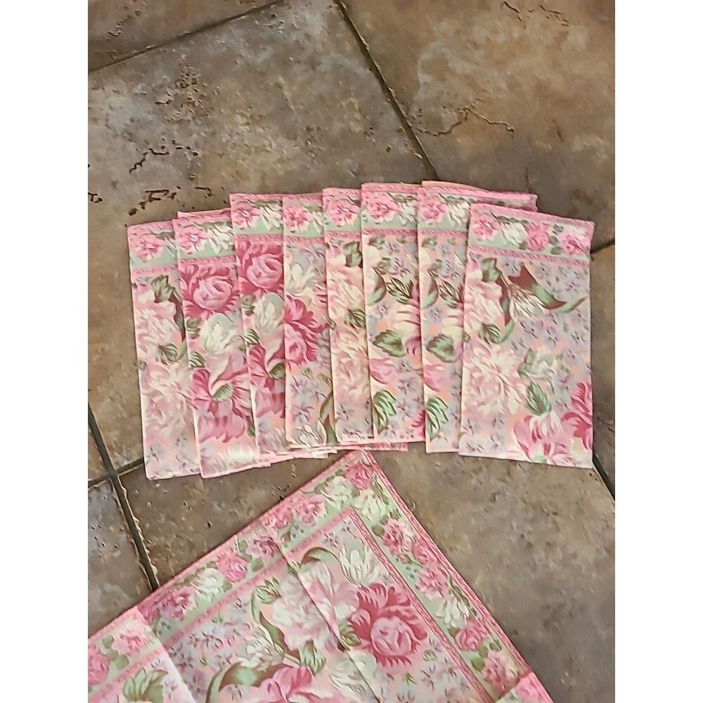 April Charming 100% Cotton Napkin Set of 9 Pink Green 15